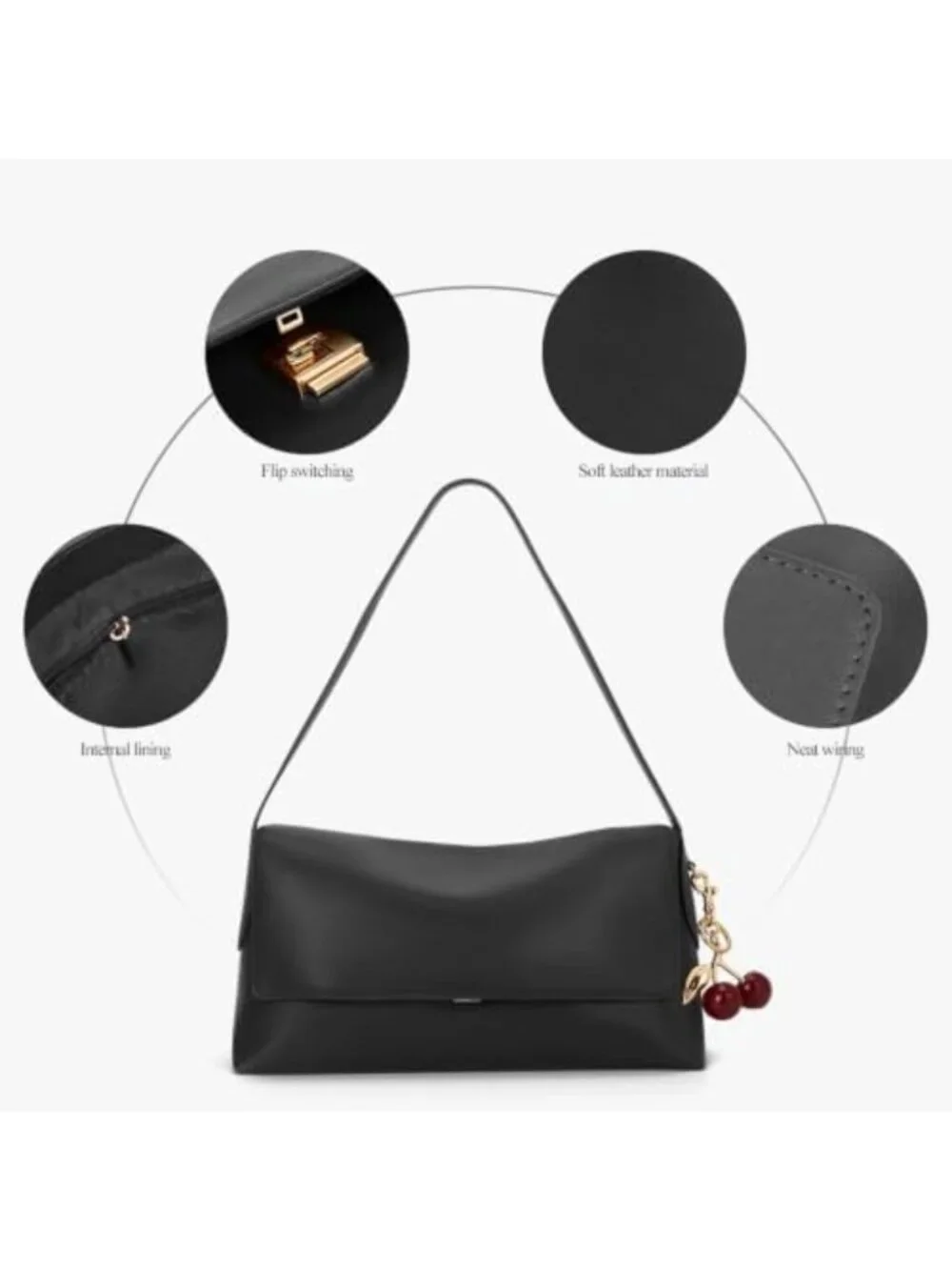 Vintage Large Faux Leather Hobo Bag for Women - Stylish Cherry Shoulder Handbag